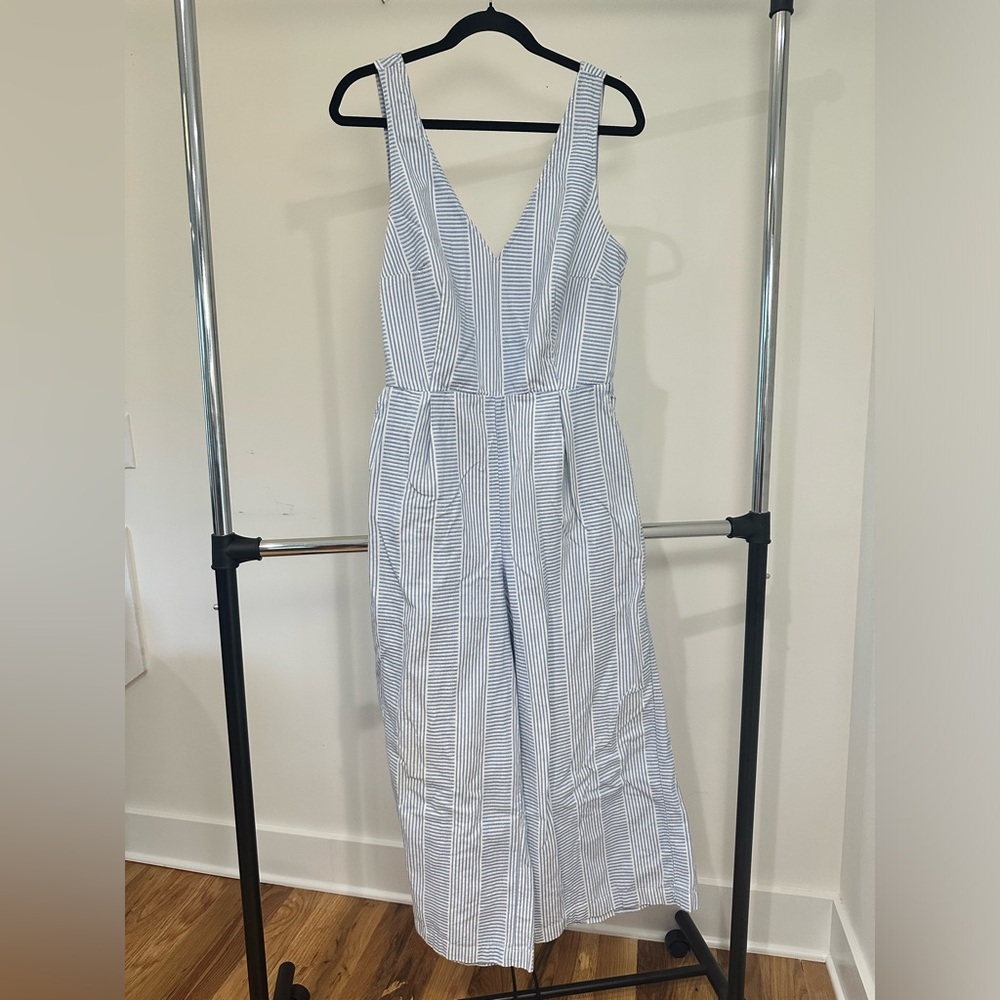 Lucky Brand Blue & White Striped Jumpsuit with Bow - Size L